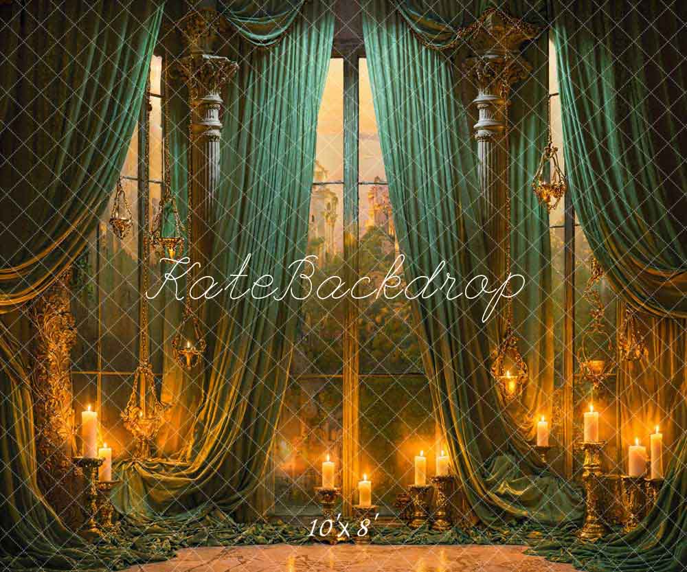 Kate Candle Green Curtain Floor to Ceiling Window Room Backdrop Designed by Emetselch