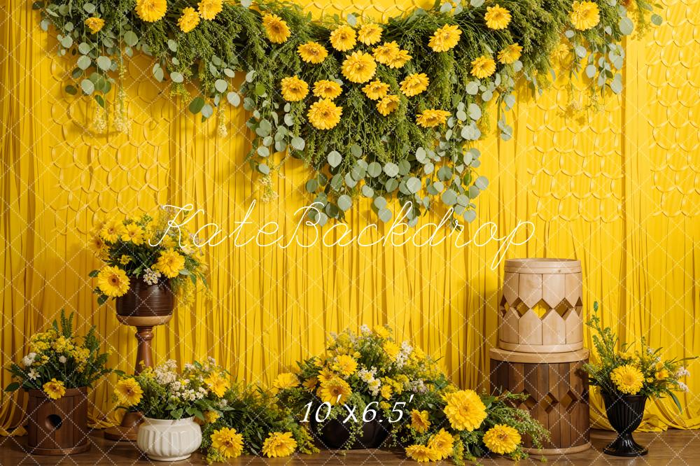 Kate Summer Daisy Curtain Wooden Barrel Backdrop Designed by Emetselch