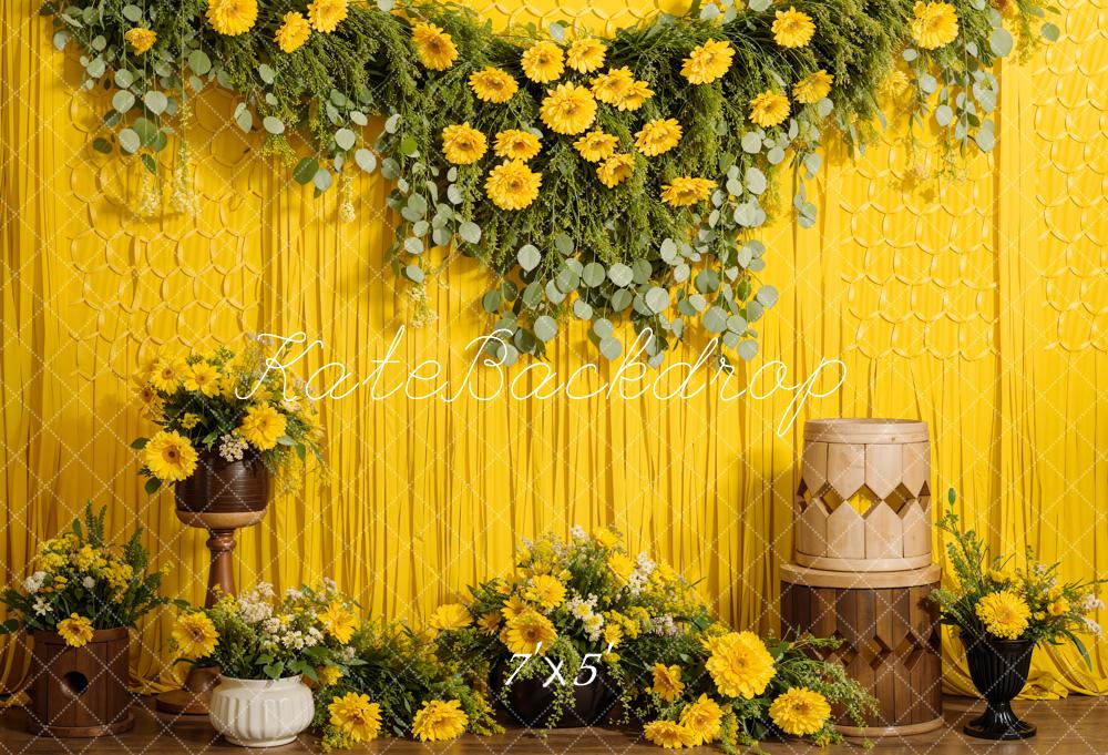 Kate Summer Daisy Curtain Wooden Barrel Backdrop Designed by Emetselch