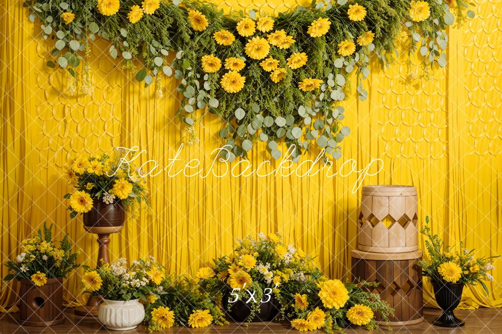 Kate Summer Daisy Curtain Wooden Barrel Backdrop Designed by Emetselch