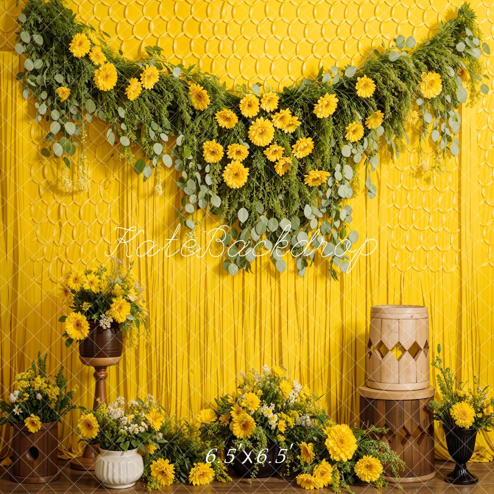 Kate Summer Daisy Curtain Wooden Barrel Backdrop Designed by Emetselch