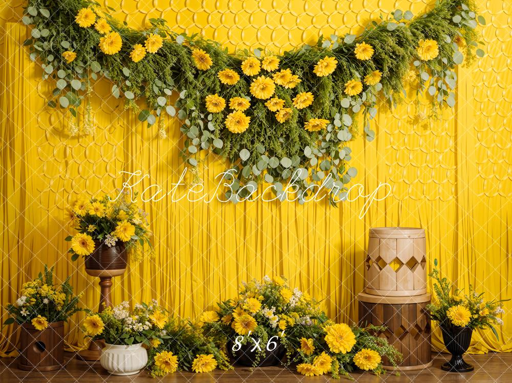 Kate Summer Daisy Curtain Wooden Barrel Backdrop Designed by Emetselch