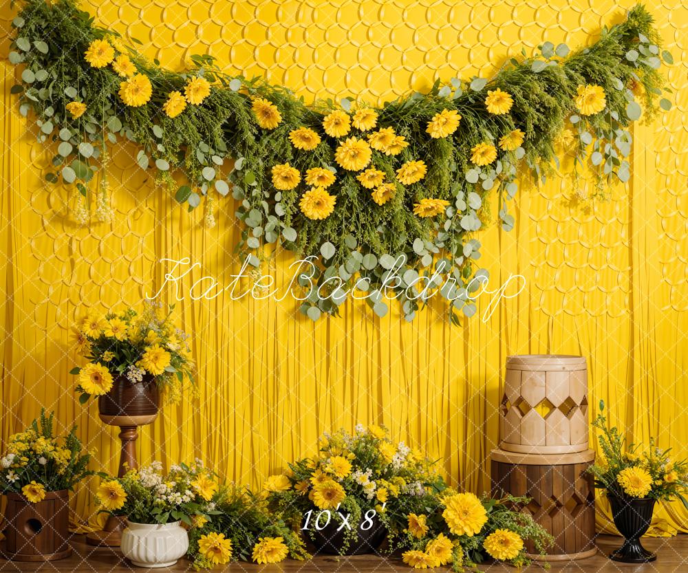 Kate Summer Daisy Curtain Wooden Barrel Backdrop Designed by Emetselch