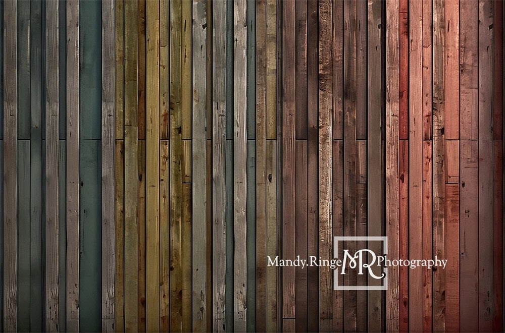 Kate Faded Rustic Rainbow Barn Wood Floor Backdrop Designed by Mandy Ringe Photography