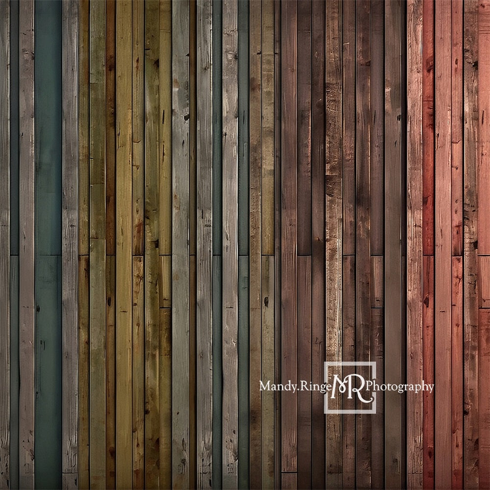 Kate Faded Rustic Rainbow Barn Wood Floor Backdrop Designed by Mandy Ringe Photography