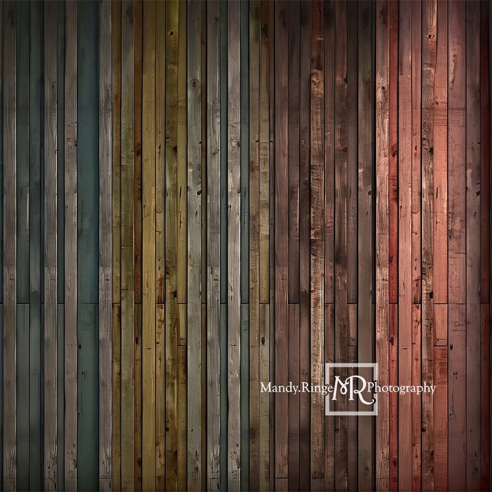 Kate Faded Rustic Rainbow Barn Wood Floor Backdrop Designed by Mandy Ringe Photography