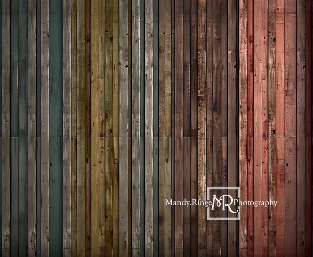 Kate Faded Rustic Rainbow Barn Wood Floor Backdrop Designed by Mandy Ringe Photography