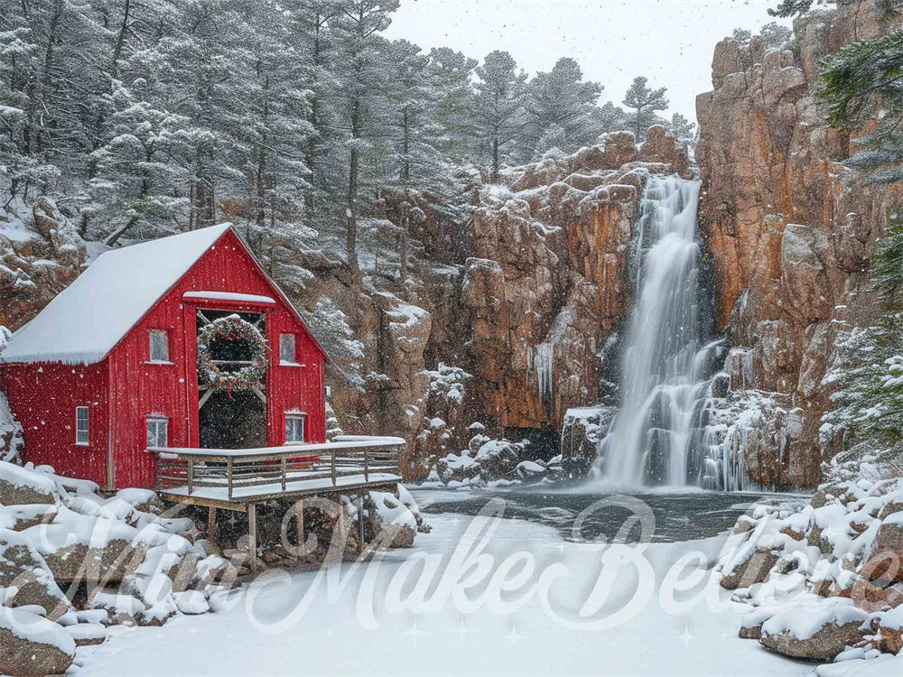 Kate Winter Snow Mill Backdrop Designed by Mini MakeBelieve