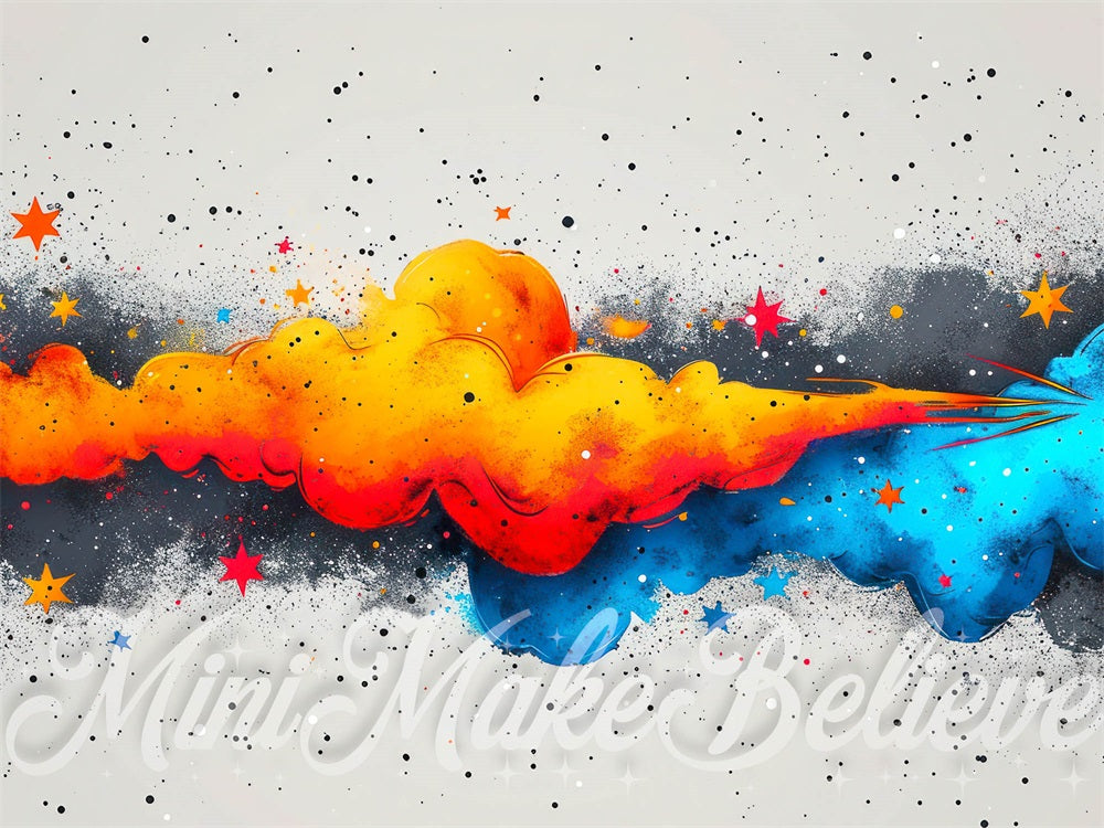 Kate Orange Blue Smoke Illustration Backdrop Designed by Mini MakeBelieve