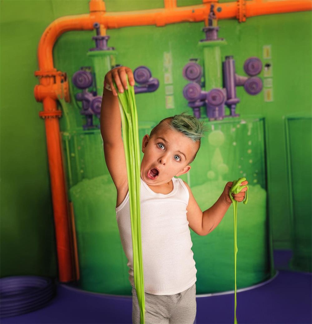 Kate Techno Green 3D Slime Factory Tank Backdrop Designed by Mini MakeBelieve