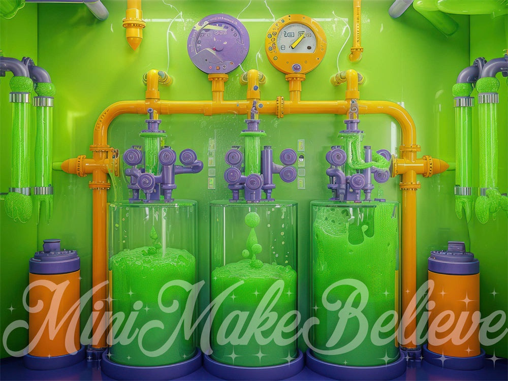 Kate Techno Green 3D Slime Factory Tank Backdrop Designed by Mini MakeBelieve