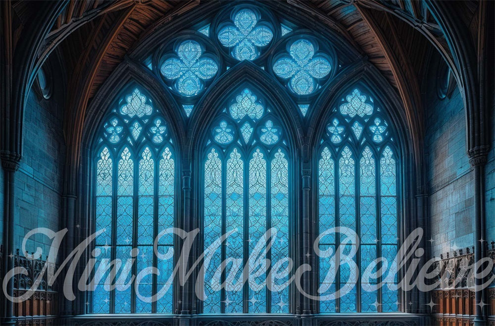 Fondo de iglesia gótica azul oscuro diseñado por Mini MakeBelieve