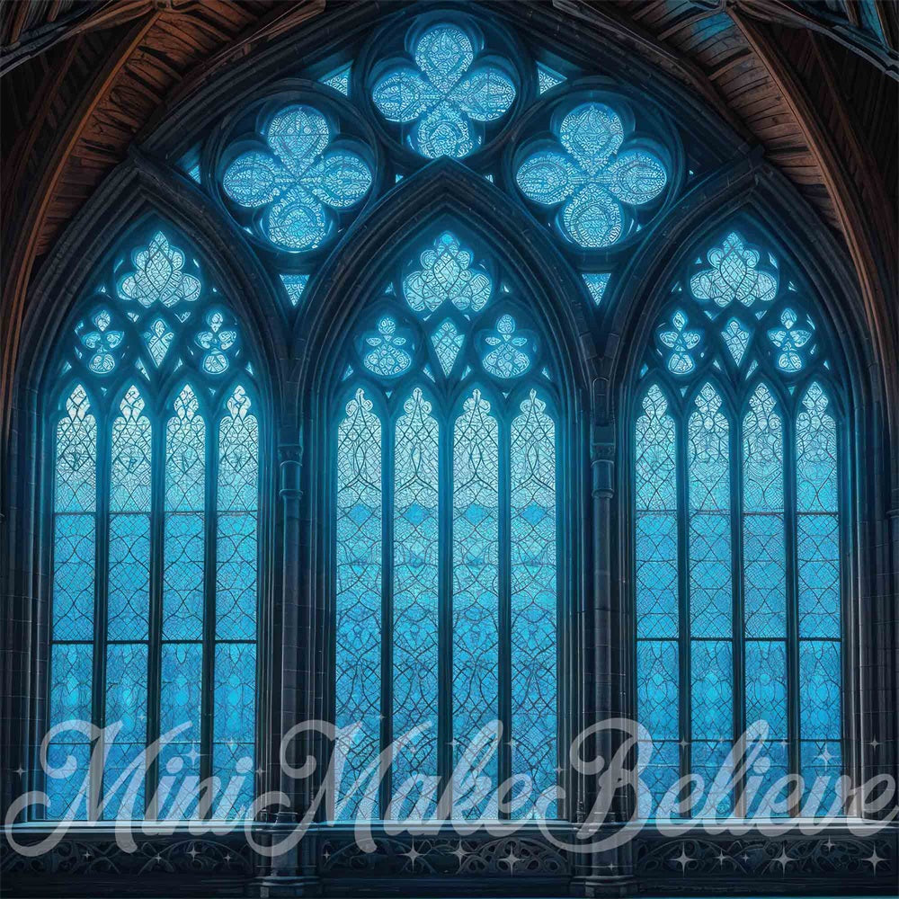 Fondo de iglesia gótica azul oscuro diseñado por Mini MakeBelieve