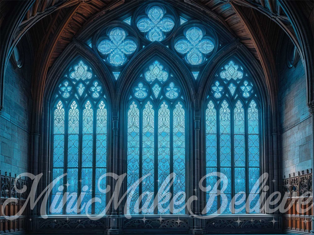 Fondo de iglesia gótica azul oscuro diseñado por Mini MakeBelieve