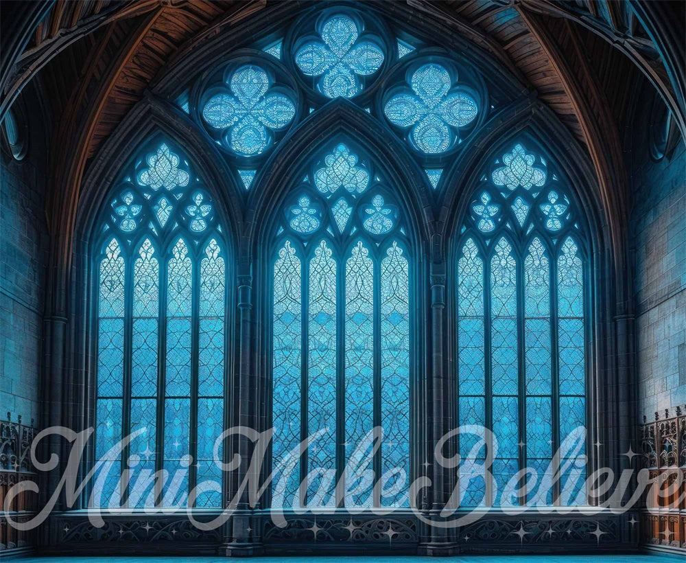 Fondo de iglesia gótica azul oscuro diseñado por Mini MakeBelieve