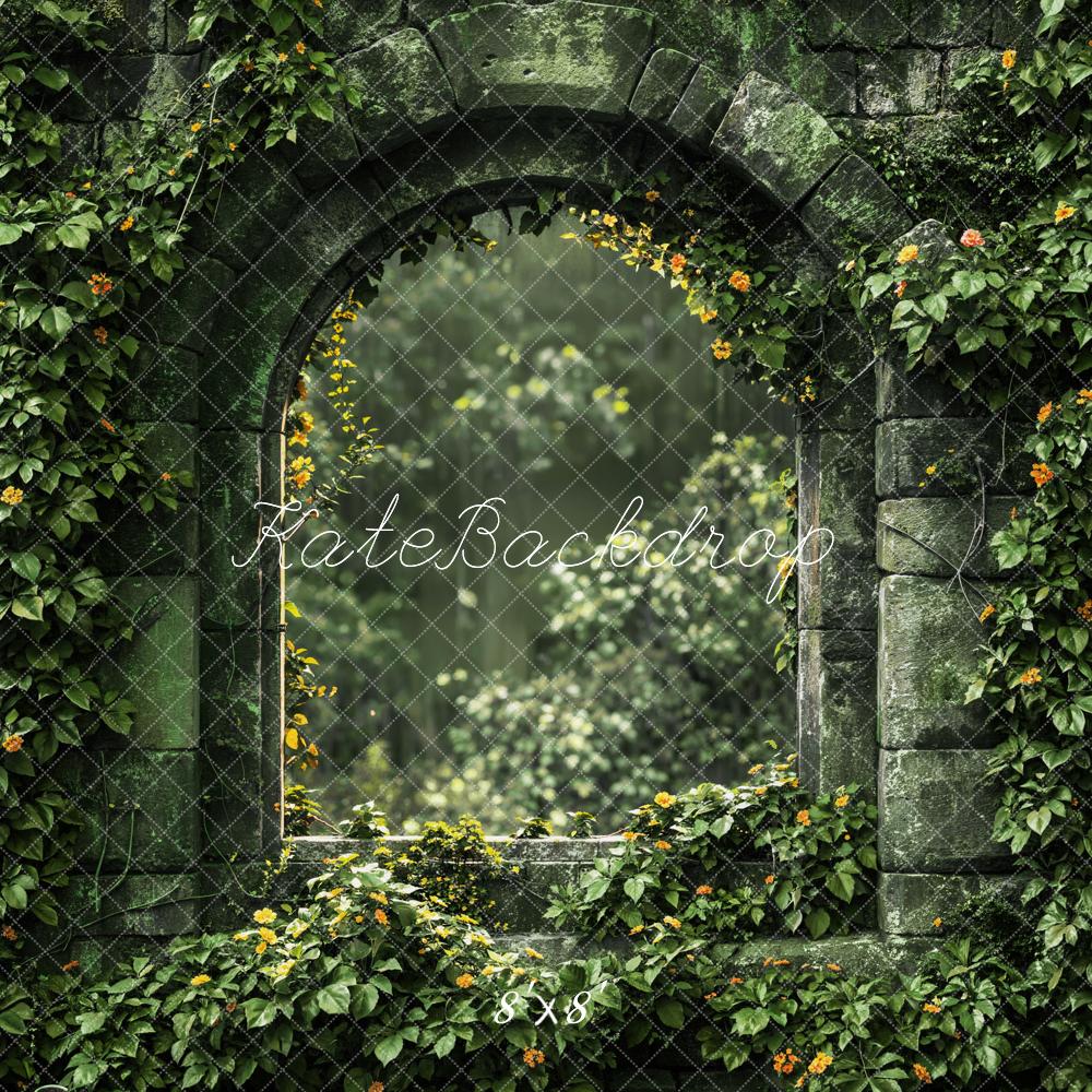 Fondo de arco de ladrillo verde de primavera diseñado por Emetselch