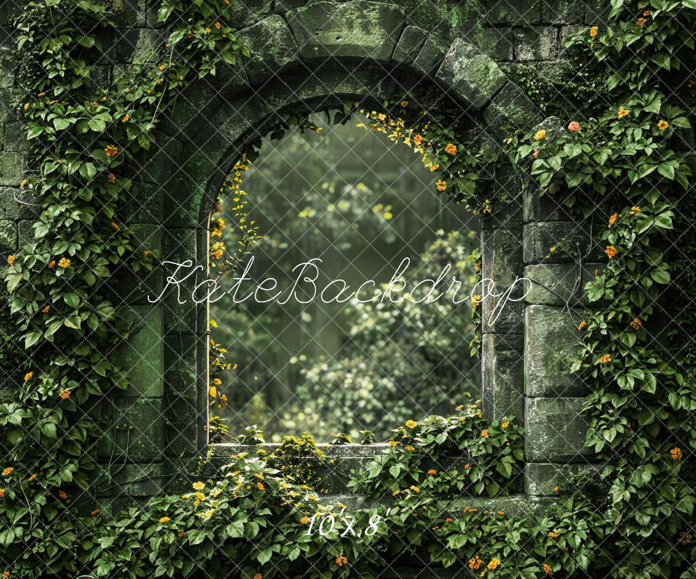 Fondo de arco de ladrillo verde de primavera diseñado por Emetselch