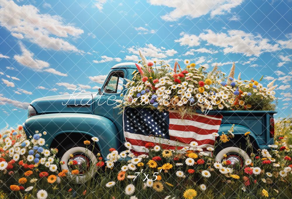 Onafhankelijkheidsdag vlag bloemen blauwe vrachtwagen achtergrond ontworpen door Emetselch