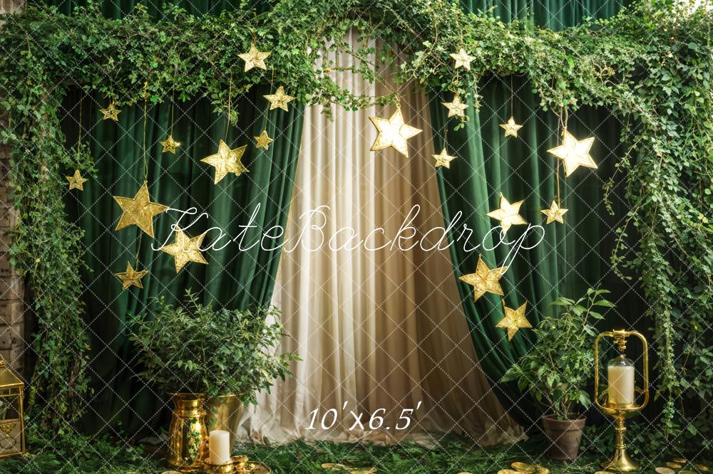 Kate Spring Green Plants Candle Stars Curtain Backdrop Designed by Emetselch