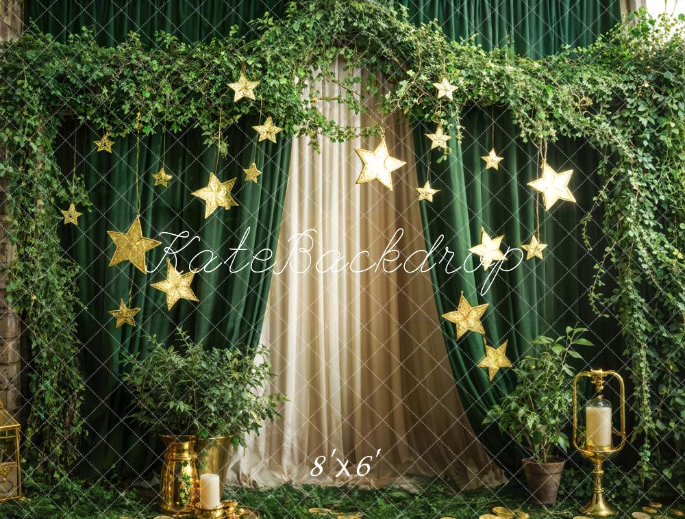 Kate Spring Green Plants Candle Stars Curtain Backdrop Designed by Emetselch