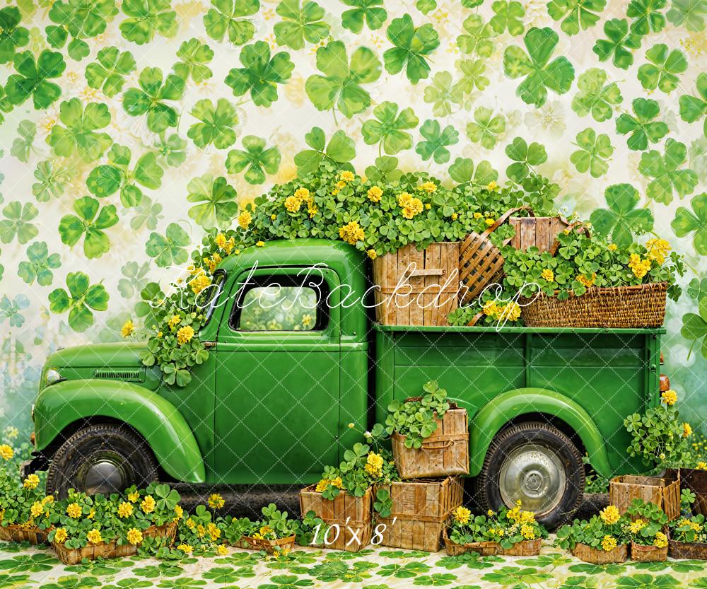 Sfondo per camion verde a forma di trifoglio per il Giorno di San Patrizio progettato da Chain Photography