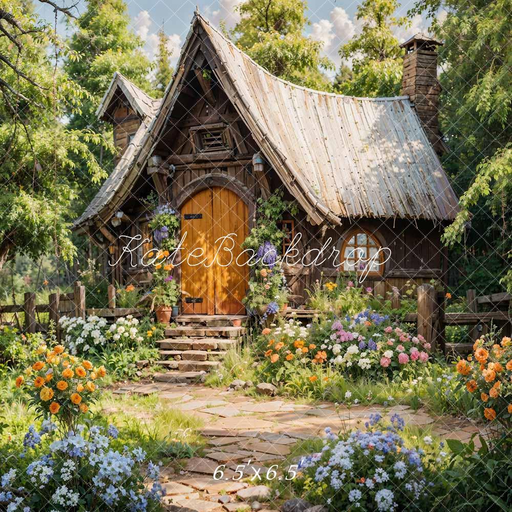 Kate Spring Forest Flowers Wooden House Backdrop Designed by Chain Photography