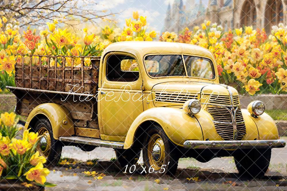 Kate Summer Yellow Flowers Truck Backdrop Designed by Emetselch