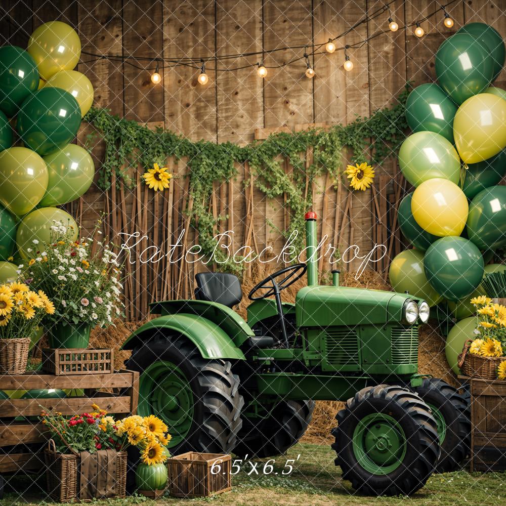 Kate Summer Sunflowers Green Balloon Tractor Backdrop Designed by Emetselch