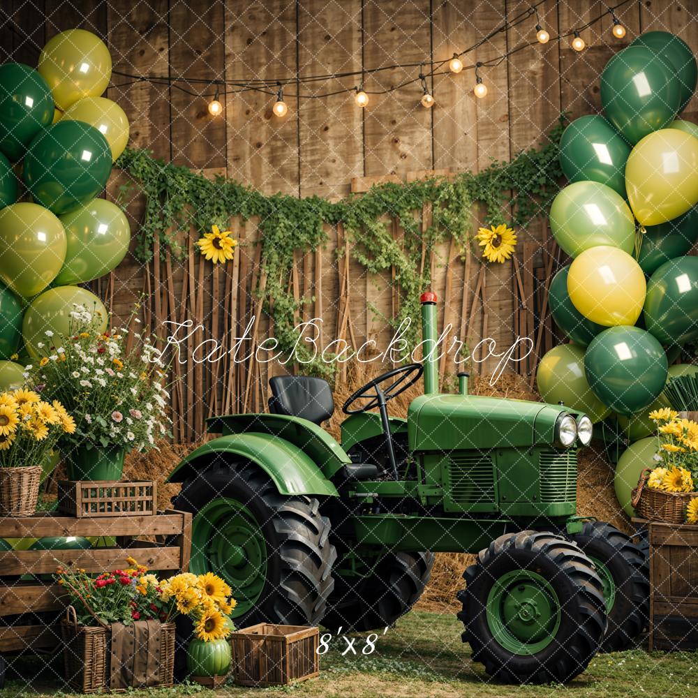 Kate Summer Sunflowers Green Balloon Tractor Backdrop Designed by Emetselch