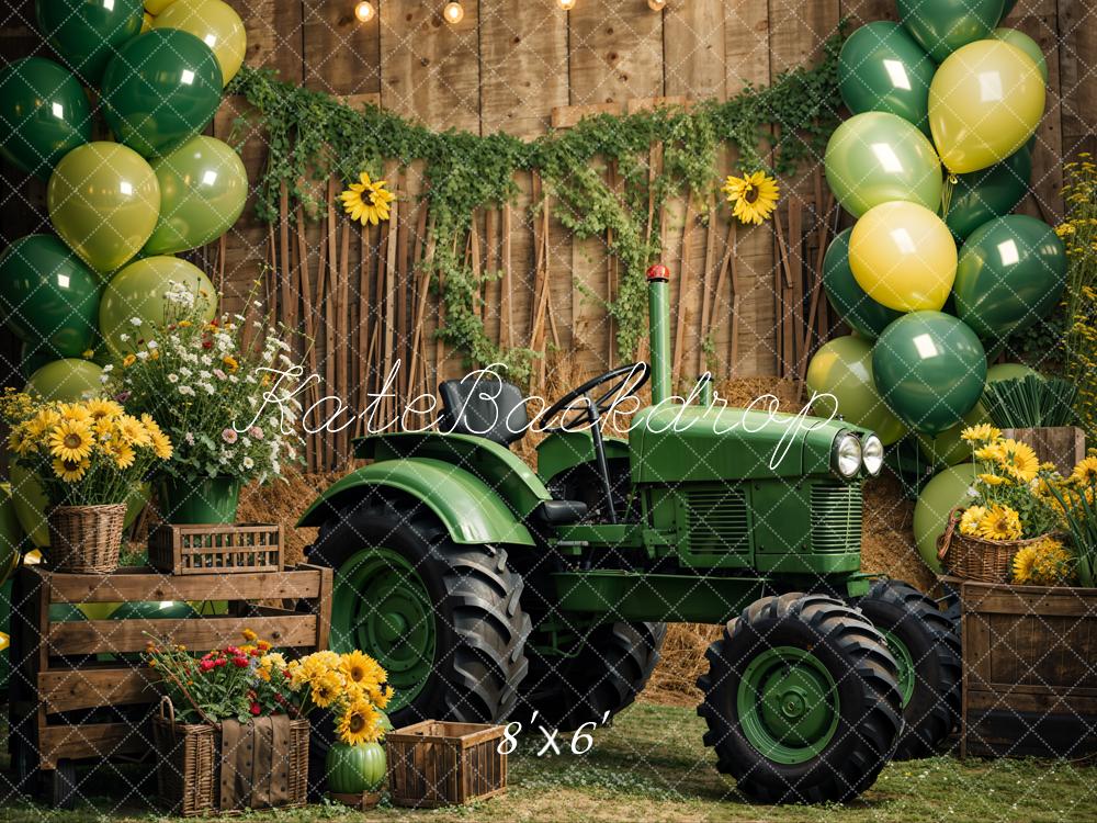 Girasoles de verano en verde con tractor y globo de fondo diseñado por Emetselch