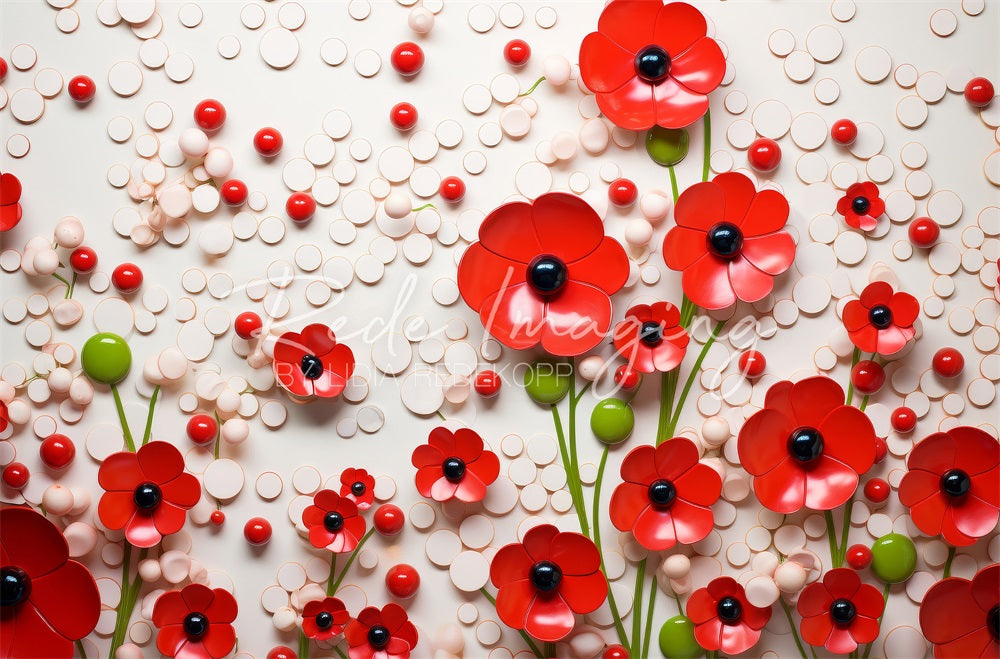 Kate Red Flowers and White Points Backdrop Designed by Lidia Redekopp