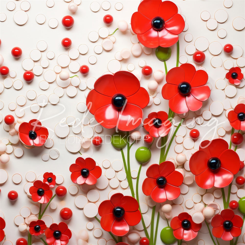 Kate Red Flowers and White Points Backdrop Designed by Lidia Redekopp