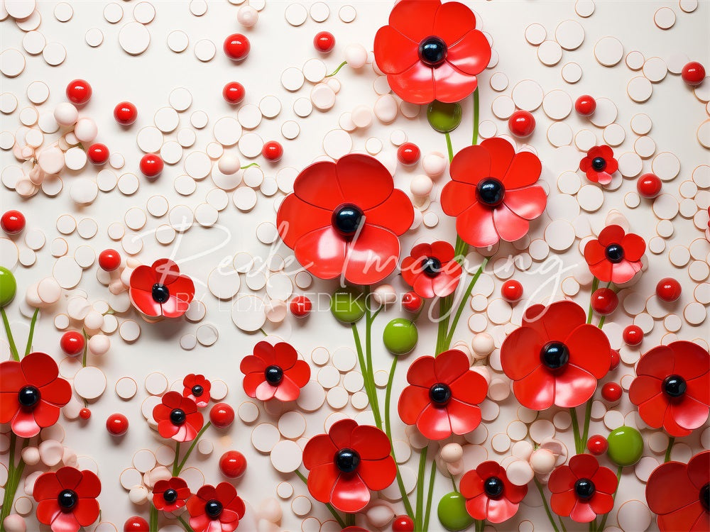 Kate Red Flowers and White Points Backdrop Designed by Lidia Redekopp