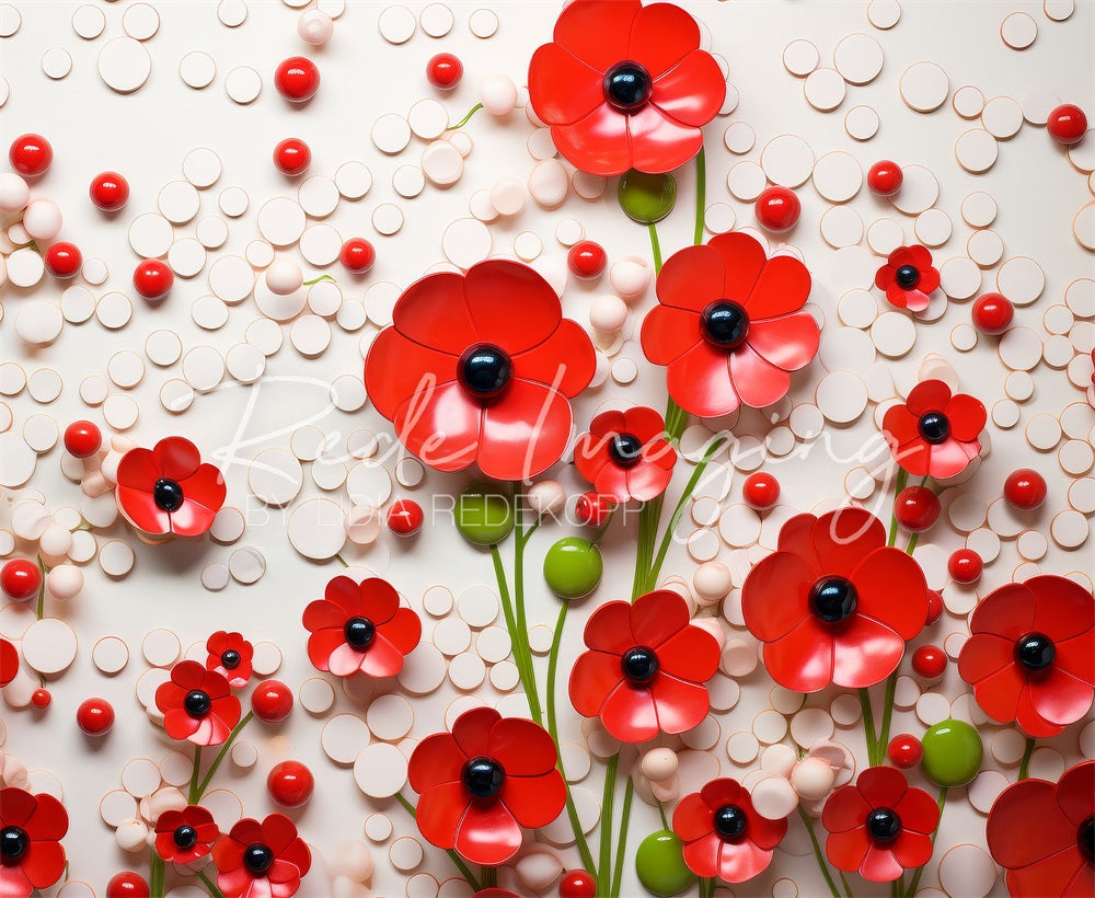 Kate Red Flowers and White Points Backdrop Designed by Lidia Redekopp