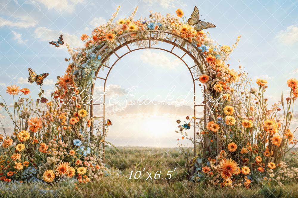 Kate Spring Meadow Yellow Flower Butterfly Arch Door Backdrop Designed by Emetselch