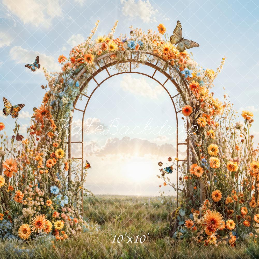 Kate Spring Meadow Yellow Flower Butterfly Arch Door Backdrop Designed by Emetselch