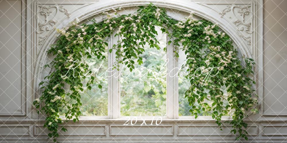 Fondo de ventana arqueada con planta verde vintage diseñado por Emetselch