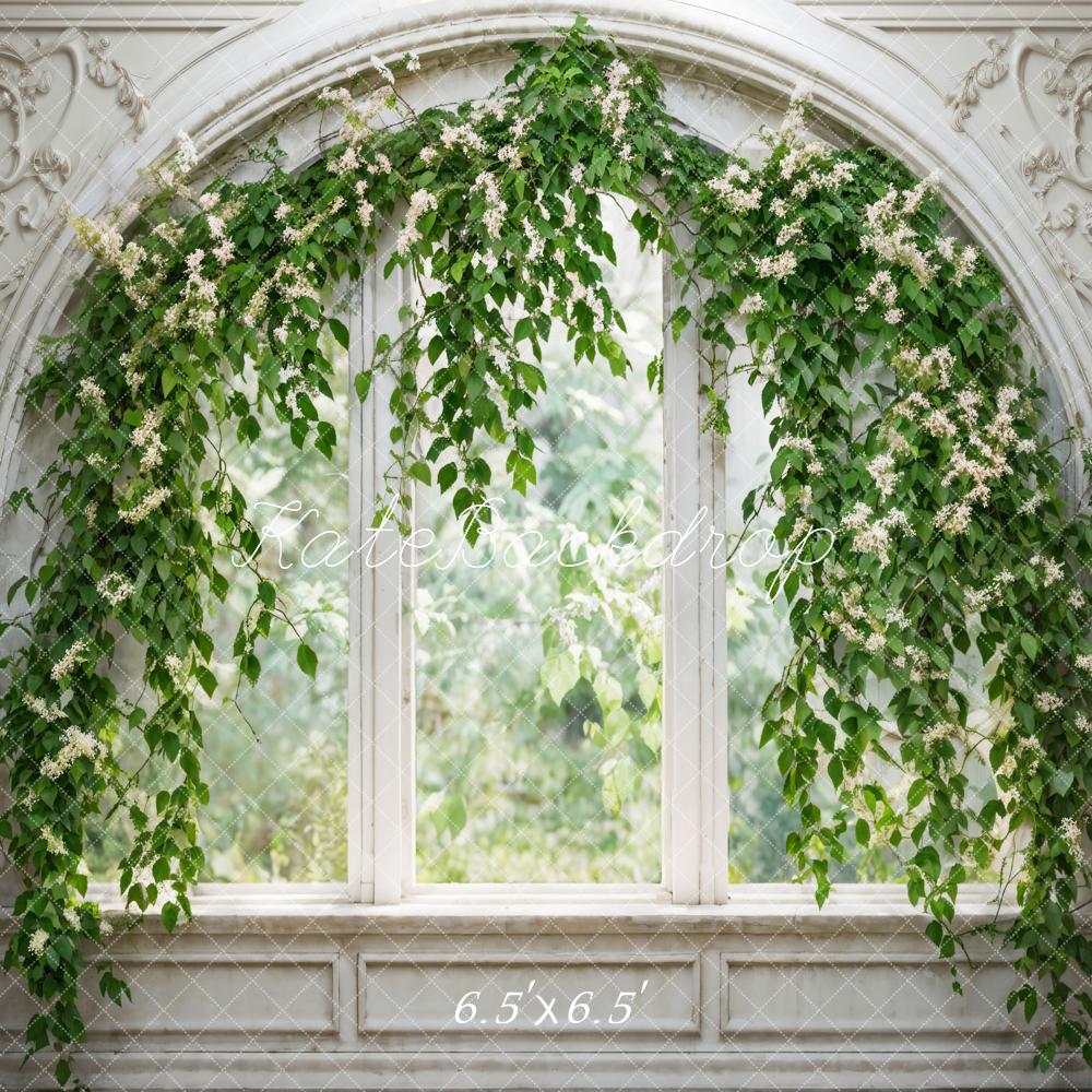 Fondo de ventana arqueada con planta verde vintage diseñado por Emetselch