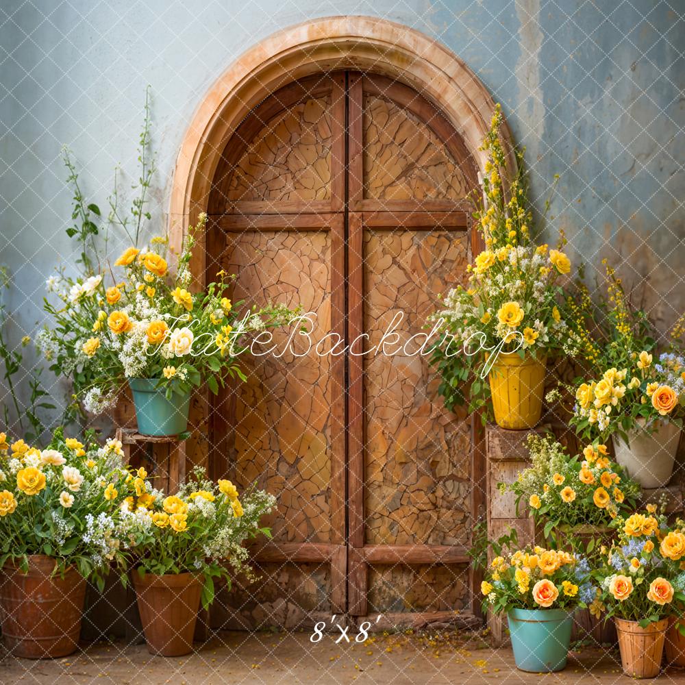 Pet Yellow Flower Broken Dark Brown Arch Door Backdrop Ontworpen door Emetselch