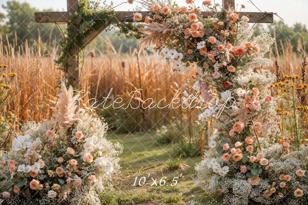 Kate Spring Meadow Reed Flower Wooden Door Backdrop Designed by Emetselch