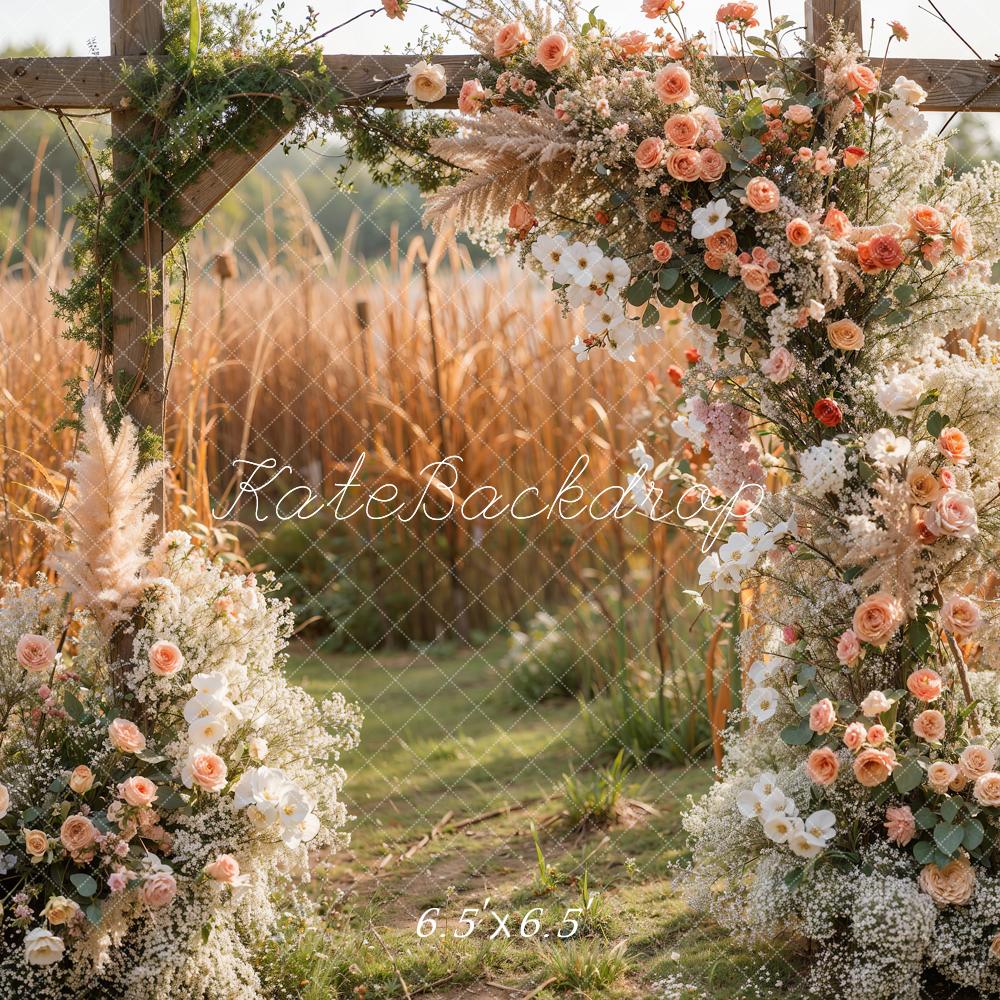 Pradera de Primavera Puerta de Madera de Fondo con Hierba y Flores Diseñado por Emetselch