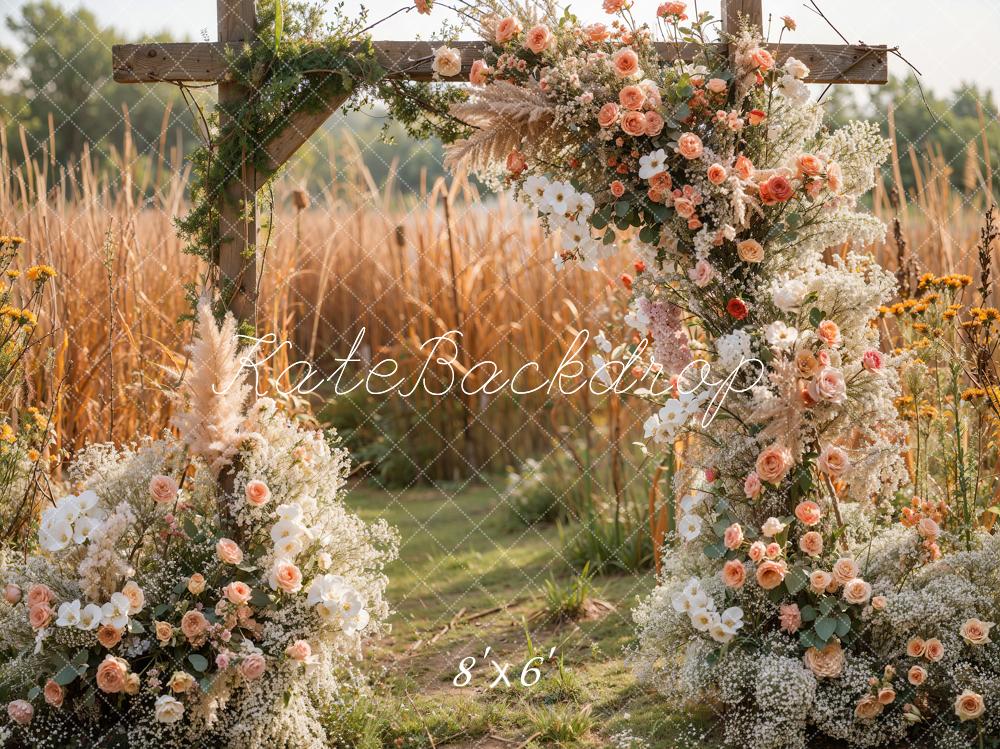 Kate Spring Meadow Reed Flower Wooden Door Backdrop Designed by Emetselch