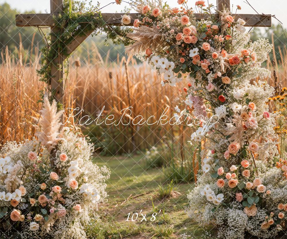 Pradera de Primavera Puerta de Madera de Fondo con Hierba y Flores Diseñado por Emetselch