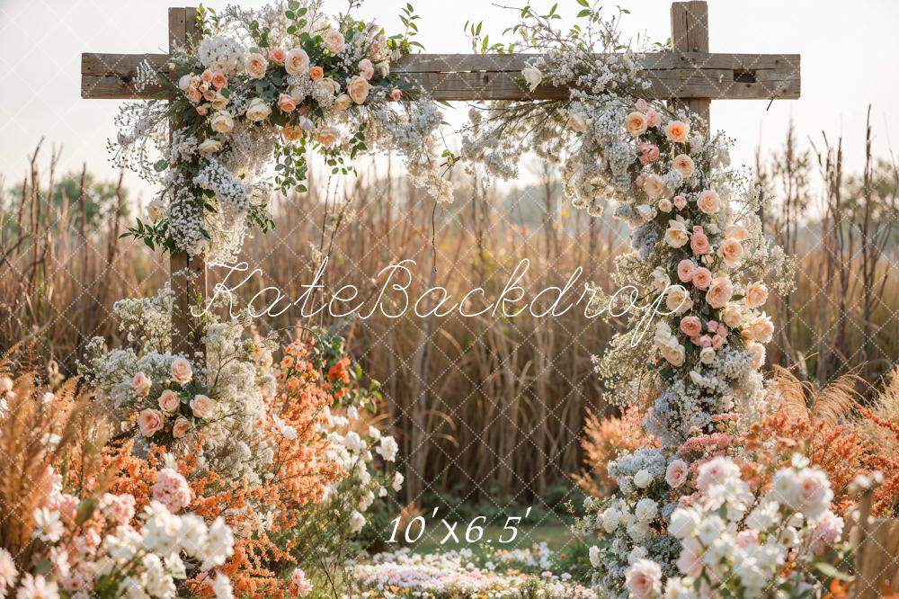 Spring Grass Reed Colorful Flower Wooden Door Backdrop Disegnato da Emetselch