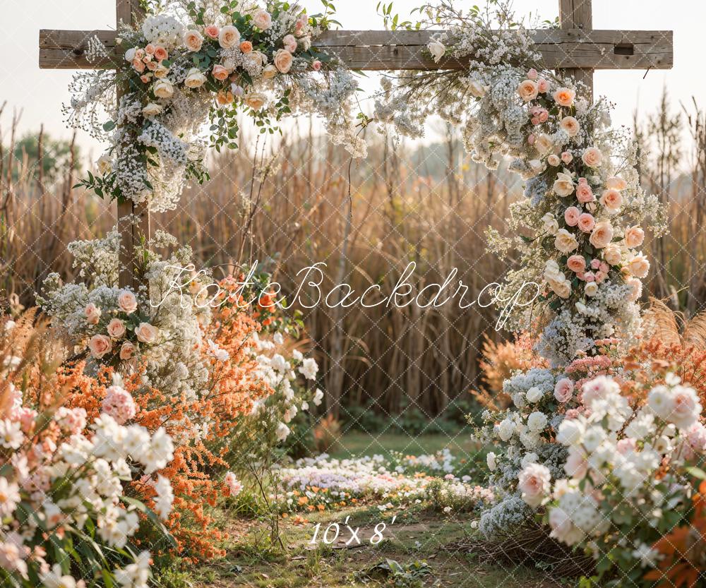 Kate Spring Grass Reed Colorful Flower Wooden Door Backdrop Designed by Emetselch