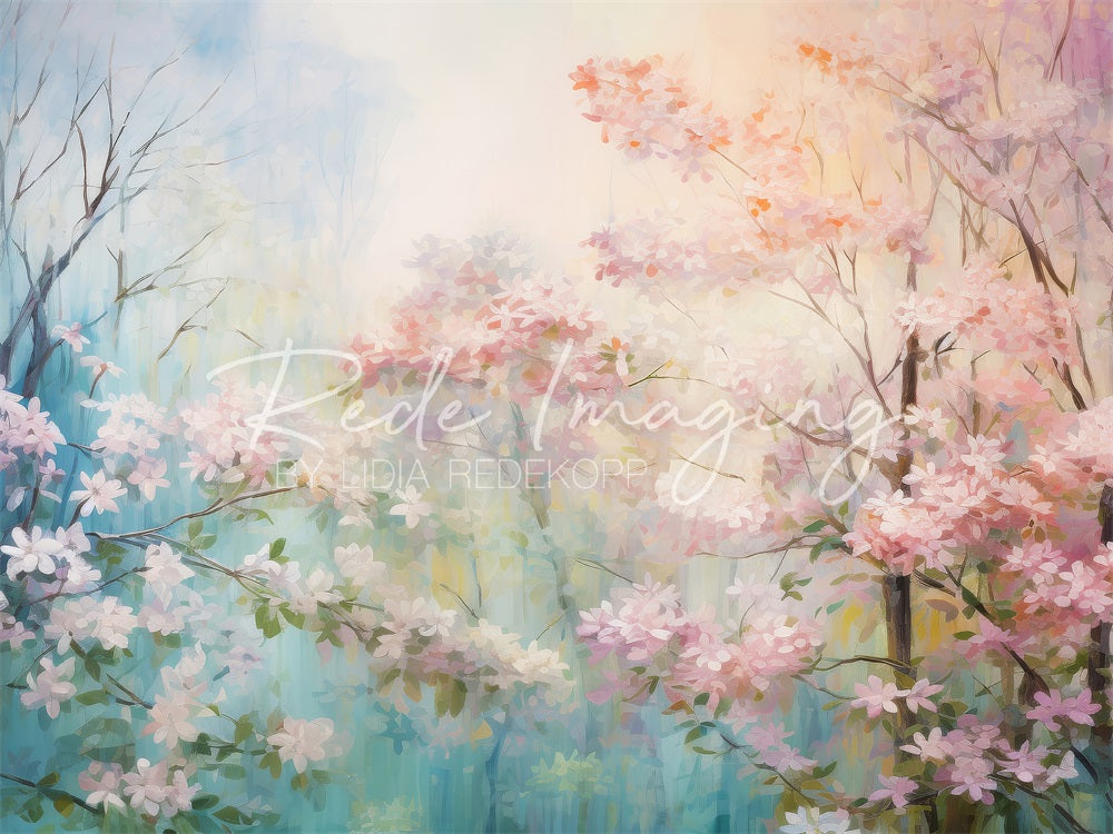 Kate Spring Fantasy Art Pink Soft Floral Forest Backdrop Designed by Lidia Redekopp