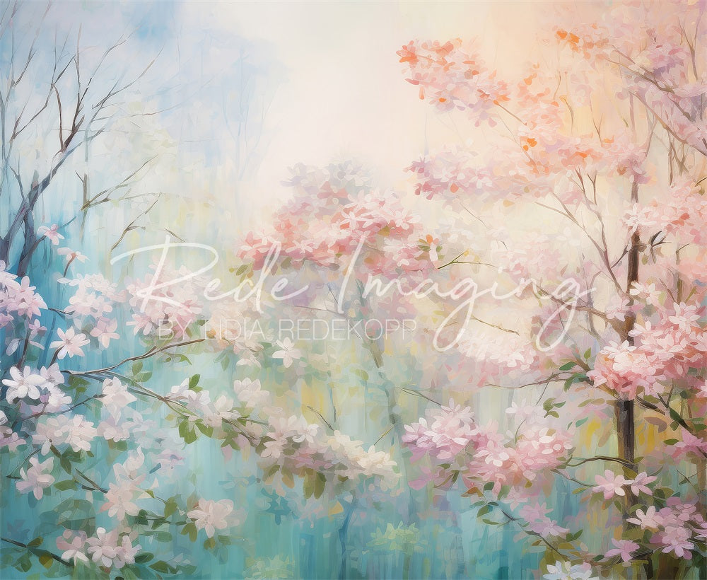 Kate Spring Fantasy Art Pink Soft Floral Forest Backdrop Designed by Lidia Redekopp