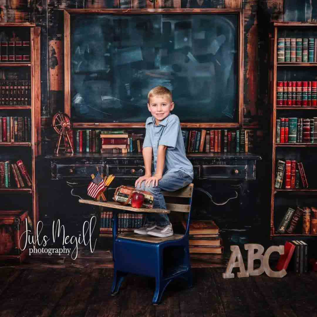 Terug naar school Zwart bord Boek Bureau Appel Foto Achtergrond Ontworpen door Emetselch