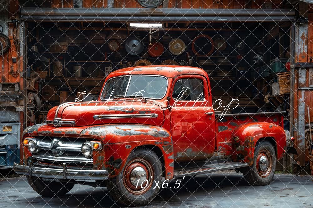 Kate Rusty Old Garage Red Truck Backdrop Designed by Emetselch