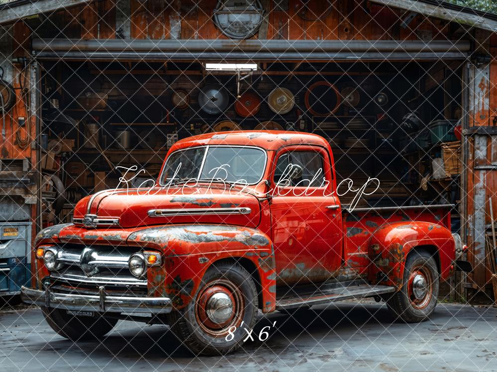 Kate Rusty Old Garage Red Truck Backdrop Designed by Emetselch